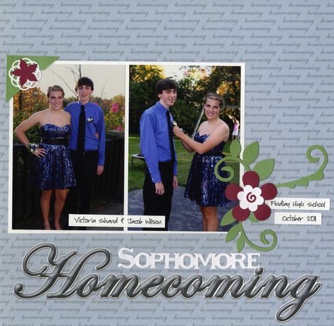 Sophomore Homecoming - Scrapbook.com Scrapbook Prom, Prom Scrapbook, Scrapbooking Dance, Dance Scrapbook, Senior Year Scrapbook, Scrapbook School, School Scrapbook Layouts, Graduation Scrapbook, Wedding Scrapbooking Layouts