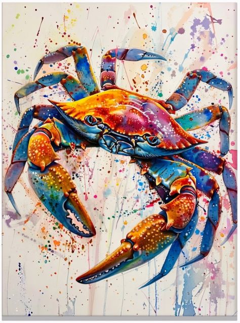 Blue Crab Drawing, Crab Images, Blue Crabs Art, Fiddler Crab, Crab Watercolor, Crab Illustration, Crab Painting, Lobster Art, Crab Art