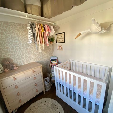 The Closet Nursery: How to design a small space Walk In Closet To Nursery, Nursery In Walk In Closet, Closet Nursery Ideas Walk In, Walk In Closet Nursery Converted, Crib In Closet, Small Nursery Layout, Nursery Guest Room Combo, Mini Nursery, Babies Rooms