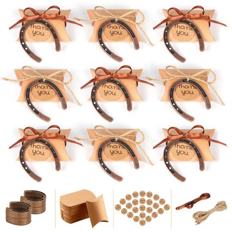 PRICES MAY VARY. Iron Value Pack: You will get 20Pcs mini horseshoes for crafts(3" x 2.5"), 20Pcs Kraft Pillow Candy Boxes (3.5" x 2.75"), 20Pcs Thank You Tags, 20Pcs Natural Jute Twine for Hanging, and 20Pcs Ribbons. Bronze finishes create a vintage look, making it the perfect rustic wedding favor and western party favor. Lucky Meaning: Since ancient times, the horseshoe has been a symbol of luck in many countries. It's your big day, make it lucky and special with this lucky horseshoes decorati Elegant Western Theme Party, Kentucky Derby Wedding Shower, Horseshoe Wedding Favors, Rustic Wedding Favors For Guests, Western Wedding Favors, Country Fall Wedding, Cowgirl Decorations, Cowboy Party Favors, Kentucky Derby Decorations