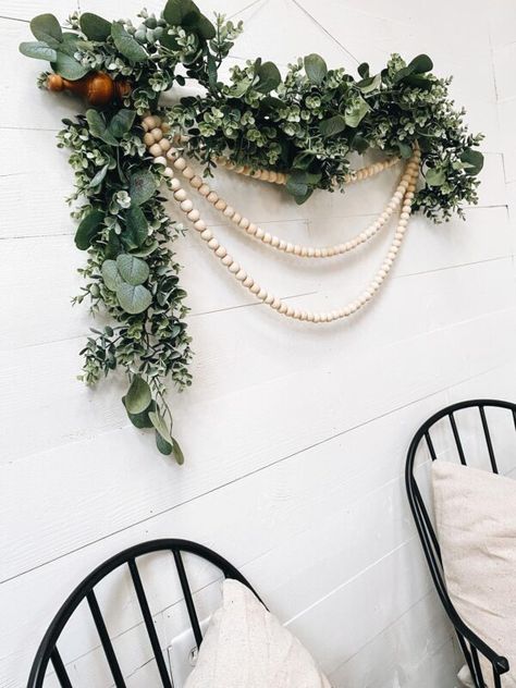 Thrift Store Decorating, Diy Christmas Wall, Thrift Store Decor, Wreath Wall Decor, Eucalyptus Garland, Christmas Wall Hangings, Greenery Garland, Hanging Garland, Wreath Wall