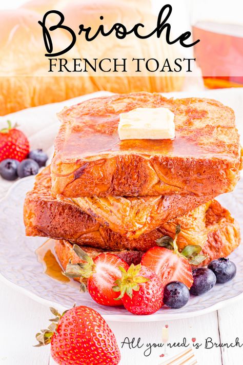 This Brioche French Toast recipe is rich and decadent! Crispy, custardy, sweet, and buttery make it dessert for breakfast! Yes, please! French Toast Recipe Brioche Bread, Brioche French Toast Recipe, Crispy French Toast, Brioche Bread Recipe, Sourdough French Toast, The Best French Toast, Morning Ideas, Bread To Make, Brioche French Toast