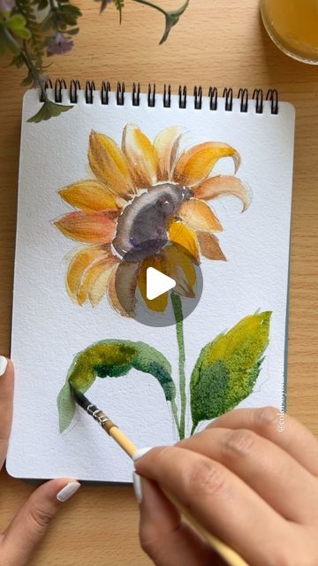 Bhavana Deka |  Watercolor artist / educator 🇮🇳 on Instagram: "Sunflowers got so much character… 😊 you’ve got to try this out..  . . . . . . . . . . #watercolors #watercolorpainting #vintagepainting #watercolorflorals #watercolorillustration #watercolorartist #artnews #modernwatercolorbotanicals #loosestylewatercolor #impressionism #impressionistart #watercolorartist #watercolorflowers #watercolorflorals #watercolordaily #abstractfloraldesign #sunflowerwatercolor #watercolorsunflower #sunflowerpainting #sunflower #sunflowers #tutorialreels #paintingtutorial" Art Sunflower Painting, Sunflower Watercolour Painting, Watercolour Sunflower, Sunflower Watercolor Painting, Painting Sunflowers, Watercolor Videos, Sunflower Watercolor, Watercolor Sunflowers, Basic Watercolor