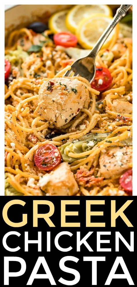 Creamy Feta Sauce, Pasta Recipe With Chicken, Mediterranean Chicken Pasta, Feta Sauce, Diet Pasta, Chicken Greek, Mediterranean Chicken Recipes, Greek Chicken Pasta, Mediterranean Recipes Healthy