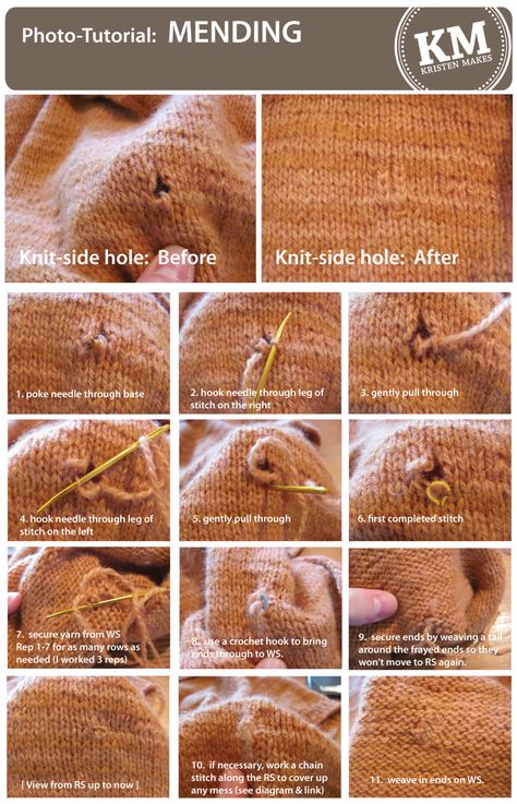 Mending Clothes, Make Do And Mend, Visible Mending, Knitting Instructions, Knitting Tutorial, Knitting Techniques, Knitting Stitches, Knitting Inspiration, Sewing Techniques