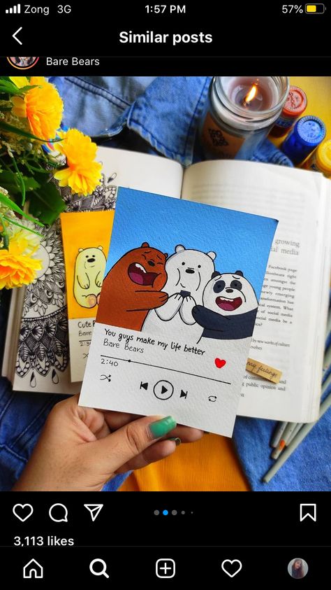 We Bear Bears Sketch, Things To Draw For Friends, We Bare Bears Painting Canvas, Painting Cute Easy, Bare Bears Drawing, We Bare Bears Painting, Cute Drawing Ideas For Boyfriend, We Bare Bears Drawing, Project Page Design Ideas