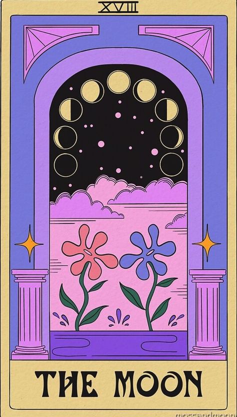 mossandmoon at redbubble Tarot Cards The Moon, Moon Tarot Card, The Moon Tarot Card, ポップアート ポスター, الفن الرقمي, The Moon Tarot, Tarot Cards Art, Tarot Art, Vintage Poster Art