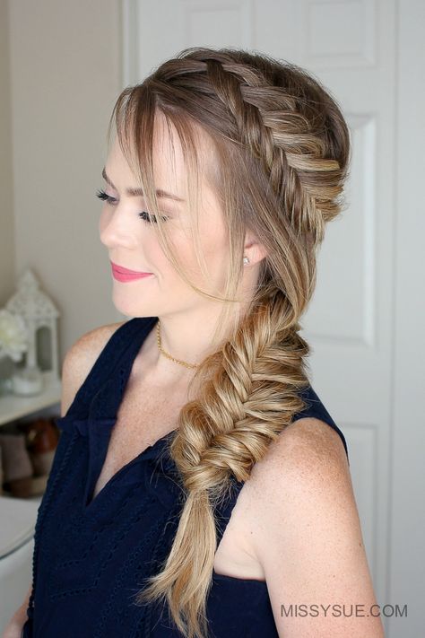 Dutch Fishtail Summer Side Braid | MISSY SUE Dutch Fishtail, Half Braided Hairstyles, Missy Sue, Side Braids, Beautiful Haircuts, Shorthair Hairstyles, Fishtail Braid, Side Braid, Trending Hairstyles