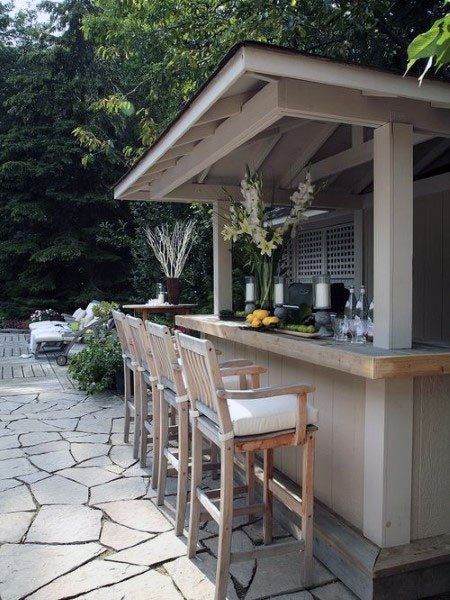 Top 50 Best Backyard Outdoor Bar Ideas - Cool Watering Holes Design Per Patio, Ideas Terraza, Diy Outdoor Bar, Bar Exterior, Outside Bars, Tiki Bars, Outdoor Kitchen Bars, Outdoor Patio Bar, Backyard Bar