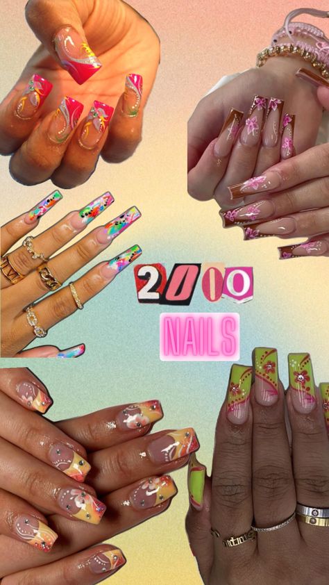 Y2K nails 2000s nail art Early 2000s manicure Retro nail designs Nostalgic nail trends 2000s-inspired nails Y2K nail trends Vintage nail aesthetics 2000s nail polish colors Y2K nail ideas Glitter nails 2000s Rhinestone nails 2000s 2000s French tips Pop culture nail art 2000s 2000s nail designs 2000s French Tips, Early 2000s Nail Designs, 2000s Nail Designs, Early 2000 Nails, 2000s Nail Art, Y2k Nail Ideas, Retro Nail Designs, Nail Ideas Glitter, Nails 2000s