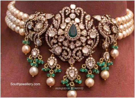 Mangatrai Neeraj Jewellery, Victorian Jewelry Necklace, Polki Pendant, Victorian Choker Necklace, Choker Necklace Designs, Fancy Jewelry Necklace, Diamond Pendants Designs, Diamond Earrings Design, Antique Jewellery Designs