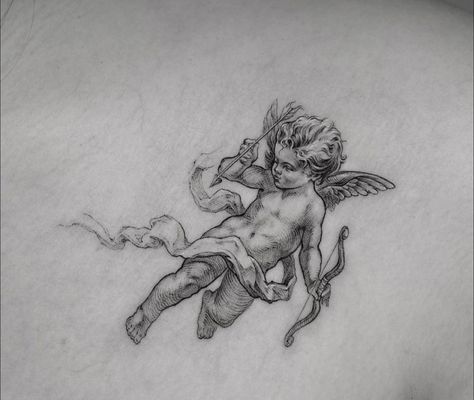 Cherub Sketch, Cupid Drawing, Cupid Art, Cherub Tattoo Designs, Baby Angel Tattoo, Cupid Tattoo, Cherub Tattoo, Small Chest Tattoos, Cool Tattoo Drawings