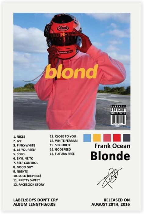 Frank Poster Ocean Blonde Music Album Cover Signed Limited Edition Poster Simplistic Poster Design, Blonde Album, Frank Ocean Album, Frank Ocean Poster, Color Tiles, Custom Album Covers, Music Album Cover, Music Wall, Frank Ocean