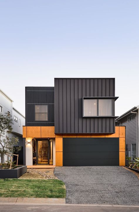 Industrial Style Award Winning Home. Display Homes Brisbane. Click to see more of this unique home. Modern Industrial House, Industrial Style House, Renovation Facade, Industrial House Exterior, Shipping Container Pool, Container Pool, Compact House, Casa Container, Shipping Container House