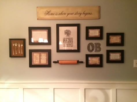 Great idea: frame old recipes & hang family heirloom rolling pins & silverware. Family Living Room Ideas, Framed Recipes, Fun Room, Family Living Room, Rolling Pins, Family Family, Kitchen Redo, Old Recipes, Fun Family