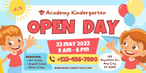 See more templates in my Canva portfolio 👉 https://partner.canva.com/olegnik ⭐️ This design meets the following characteristics: education kindergarten open day preschool registration children illustrative Canva Portfolio, Open Day, Preschool Education, Education Kindergarten, Math Class, Opening Day, Canva Templates, Banner Template, Social Media Template