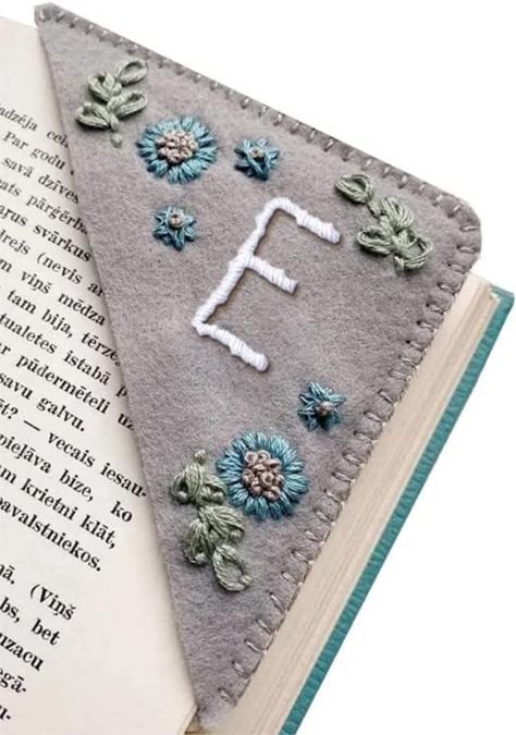 Hand Embroidered Corner Bookmark, Embroidery Bookmarks, Embroidered Corner Bookmark, Bookmark Felt, Practical Gifts For Men, Felt Bookmark, Corner Bookmark, Flower Letter, Custom Bookmarks