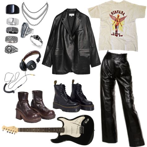 Outfit Inspo Doc Martens, Rocker Girl Outfits, Outfits Rockstar, Rockstar Aesthetic Outfits, Black And White Clothes, Rock Star Outfit, Outfit Ideas Aesthetic, Rockstar Style, Look Grunge