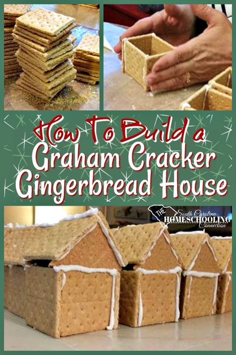 Today I’m excited to show you how to build a basic graham cracker house. Decorating these gingerbread houses is a family tradition for more than 20 years. It’s so easy and so much fun! The cracker houses look like little outhouses or doghouses…but, they turn out so cute when they’re decorated. And it’s just the right … Graham Cracker Gingerbread, Gingerbread House Icing, Graham Cracker House, Easy Gingerbread House, Graham Cracker Gingerbread House, Cracker House, Ginger Bread House Diy, Cool Gingerbread Houses, Gingerbread House Parties