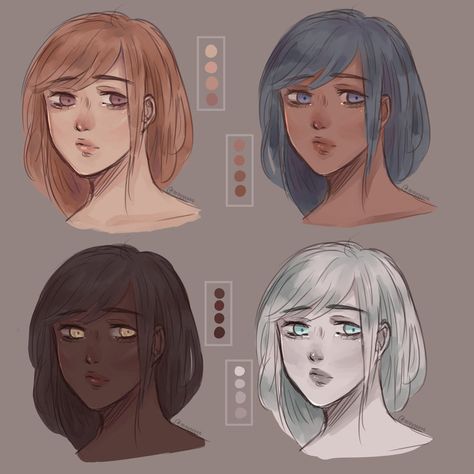 Skin Palette Digital Art, Skin Color Palette Digital Art, Skin Palette, Color Practice, Different Drawing Styles, Skin Drawing, A Level Art Sketchbook, Skin Color Palette, Palette Art