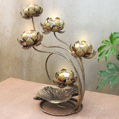 Lotus Home Decor, Diwali Decorative Items, Tealight Decor, Indian Inspired Decor, Diya Stand, Flower Vase Crafts, Lotus Designs, Elegant Bedroom Design, Lotus Candle Holder