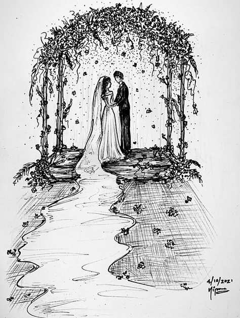 Marriage / wedding / knot / love / forever Wedding Couples Drawing Art, Wedding Drawing Art Sketch, Wedding Sketches Illustration, Wedding Sketch Couple Drawing, Marriage Drawing Couple, Wedding Venue Drawing, Wedding Sketch Couple, Married Couple Drawing, Marriage Sketch