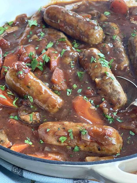 Deer Sausage Links Recipe Dinners, Slow Cooked Sausages, Slow Cooker Polish Sausage Recipes, Sausage Stew Slow Cooker, Slow Cooker Recipes Sausage, Sausage Slow Cooker Recipes, Slow Cooker Beef Casserole, Sausage Casserole Dinners, Sausage Casserole Slow Cooker