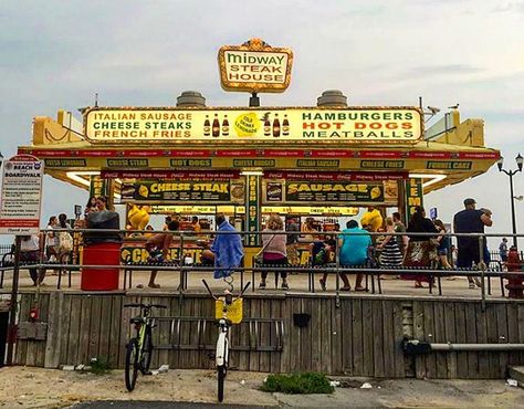 Vintage NJ on Instagram: “Midway Steak House is a Seaside Heights landmark. It’s been serving the boardwalk since 1980. . . . . #njhistory #seasideheights…” Jersey Shore Aesthetic, Seaside Heights Nj, New Jersey Beaches, Seaside Heights, Fresh Lemonade, Steak House, Brain Rot, Jersey Girl, Jersey Shore