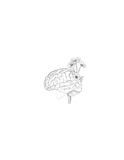 Brain Growing Flowers Tattoo, Tattoos For Brain Tumors, Brain Tattoo Ideas Simple, Brain Tattoo With Flowers, Small Brain Tattoo, Brain Flower Tattoo, Psychology Tattoo Ideas Symbols, Brain Tattoo Minimalist, Psychology Doodles