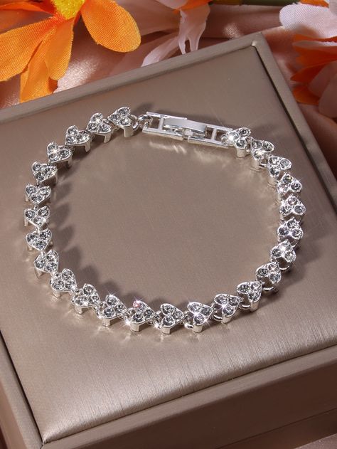 Silver  Collar  Glass   Embellished   Fashion Jewelry Fancy Bracelets, Prom Bracelet, Silver Bracelet For Women, Bridal Necklace Designs, Crystal Bead Jewelry, Embellished Fashion, Preppy Jewelry, Expensive Jewelry Luxury, Silver Bracelets For Women