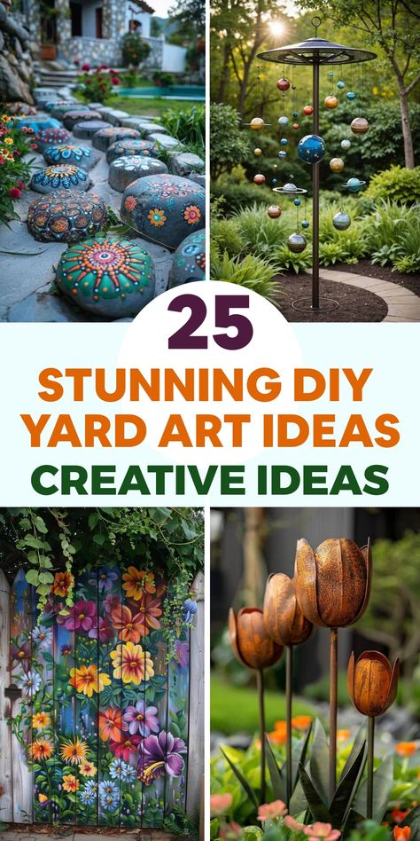 Enhance the beauty of your outdoor space with these imaginative DIY yard art projects. Let your creativity shine through with unique pieces like wind chimes and mosaics. Transform your garden into a personalized gallery that speaks to your style and spirit. Embrace the artist within you as you bring new life to your yard, crafting a captivating masterpiece that reflects who you are. Explore different ways to incorporate art into your outdoor decor and make your space truly special. Diy Yard Art Ideas, Yard Art Ideas, Wine Bottle Flowers, Unique Yard Art, Homemade Garden Decorations, Diy Yard Art, Creative Garden Decor, Unique Garden Art, Yard Sculptures