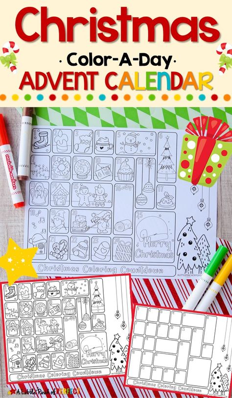 Santa Advent Calendar Printable, Christmas Crafts Advent Calendar, Christmas Advent Calendar Kids, Advent Calendar Coloring Page, Countdown To Christmas Classroom Ideas, Christmas Classroom Countdown, Free Printable December 2024 Calendar, Free Christmas Countdown Printable, Christmas Countdown For Classroom