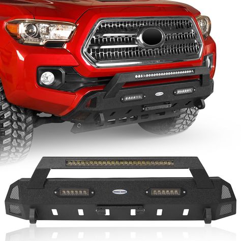 PRICES MAY VARY. Compatibility - V8 GOD Tacoma One-piece design stubby front bumper for 2016-2023 Toyota Tacoma pickup truck models For Offroad Use - High strength D-ring mounts welded both inside and out with 4.75-ton capacity(D-rings not included). Includes license plate mounting bracket Practical Design - Comes with 2x 18w LED spotlights and a 72w LED spot light bar. Delicate hollowed-out honeycomb design on both sides Heavy Duty Construction - High tensile 11-gauge(1/8 Inch) steel for the bu Tacoma Front Bumper, Toyota Tacoma Accessories, 2016 Tacoma, Tacoma Accessories, Tacoma Mods, Toyota Tacoma Sr5, Honeycomb Design, Led Light Bar, Led Spot