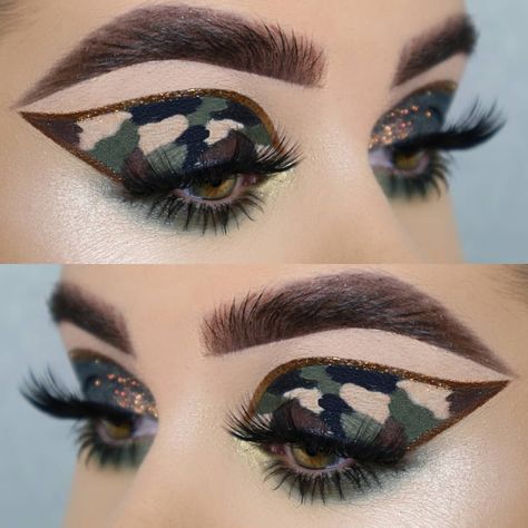 Eye Makeup - CAMO° ° ° ° 💕 Military Makeup, Army Makeup, Camo Makeup, Carnaval Make-up, Eyeshadow Designs, Camouflage Makeup, Eye Makeup Application, Halloween Eye Makeup, Star Makeup