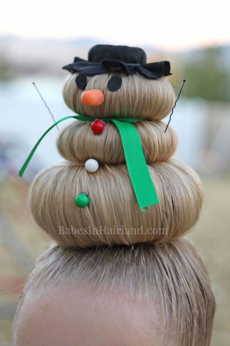 Snowman Hairstyle for Crazy Hair Day (or Christmas) Crazy Hair For Kids, Wacky Hair Days, Wacky Hair, Christmas Hairstyles, Crazy Hair Day At School, Crazy Hair Day, Easter Hair Bow, Peinados Fáciles Para Cabello Corto, Holiday Hairstyles