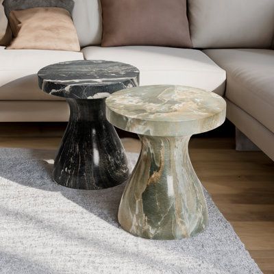 Introducing the Brockway faux marble end table - a beautifully finished piece, creating the look and feel of real marble. Its versatility shines through, effortlessly fitting both indoor and outdoor use with its weatherproof finish, while also adapting to usage as a stool or side table. Designed by our dedicated team, this end table is more than just furniture; it's an elegant addition that blends seamlessly with your space. No assembly is required, simply remove from the packaging and begin to Concrete End Table, Marble Stools, Industrial End Table, Marble End Tables, Living Room Red, Table For Living Room, Marble Side Tables, Living Room End Tables, Living Room Green