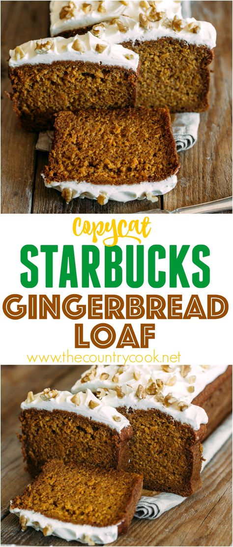 Starbucks Gingerbread Loaf Recipe, Starbucks Gingerbread Loaf, Gingerbread Loaf Recipe, Gingerbread Loaf, Savory Breads, Holiday Bread, Copycat Starbucks, Biscuit Recipes, Slice Of Cake