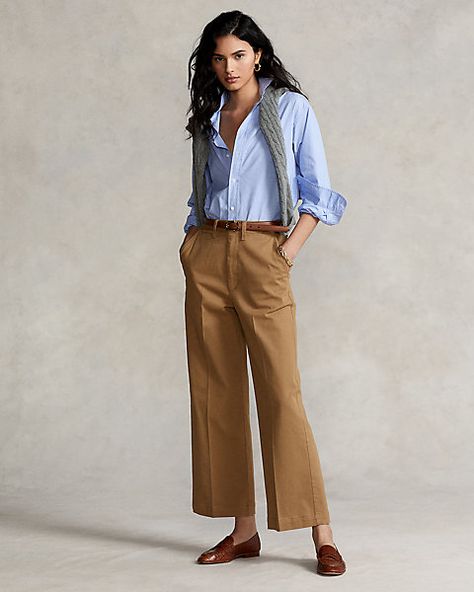 Wide-Leg Chino Pant Camel Pants Outfit, Chinos Women Outfit, Khaki Pants Outfit, Camel Pants, Chino Pants Women, Leg Pants Outfit, Wide Leg Cropped Pants, Brown Pants, Work Outfits Women