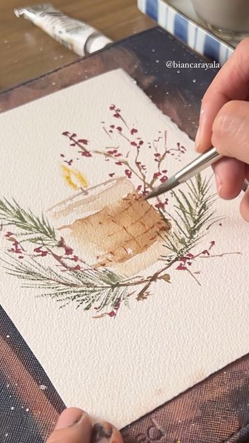 Watercolor Christmas Cards Diy, Watercolor Christmas Card, Painted Christmas Cards, Painting Board, Learn Watercolor Painting, Watercolor Paintings For Beginners, Winter Watercolor, Christmas Card Art, Diy Watercolor Painting