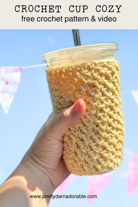 Learn how to crochet a cup cozy with bottom. This free crochet cup cozy pattern with video is perfect for beginners ! Perfect for all occasion the stripes make it easy to customize from Mother's Day, Birthday's and Christmas. Click now to see how easy this cute crochet cup cozy with bottom is to make. Cozy Cup Crochet, Cup Cover Crochet, Crochet Cup Coozie Pattern, Crochet Drink Cozy Free Pattern, Drink Cozy Crochet Pattern, Cup Coozie Crochet Free Pattern, Crochet Cup Cozy Free Pattern Simple, Crochet Koozie Pattern Free, Crochet Can Cozy Free Pattern