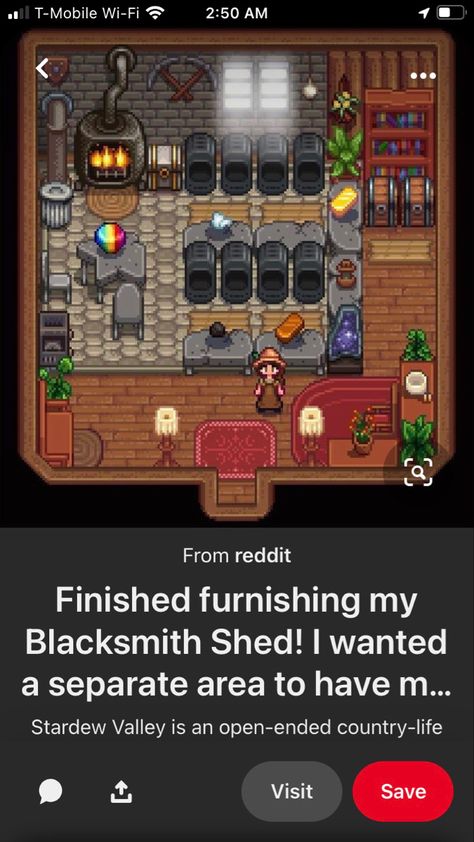 Stardew Valley Furnace Room, Stardew Furnace Shed, Stardew Valley Blacksmith Shed, Stardew Valley Shed Layout Chest, Sdv Shed Design, Sdv Shed Layout, Stardew Valley Cellar Design, Stardew Valley Workbench Layout, Stardew Valley House Interior Ideas No Mods