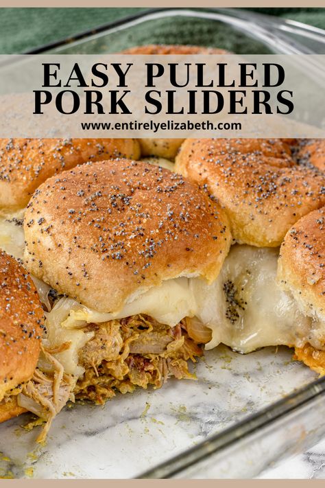 Football Party Food Pulled Pork, Shredded Pork Sliders Recipes, Bbq Pork Sliders Crockpot, Barbecue Pork Sliders, Pulled Pork Sandwiches For A Crowd, Easy Cheap Sliders, Pulled Pork Sandwiches Oven, Pulled Pork On A Bun, Pork Shoulder Sliders