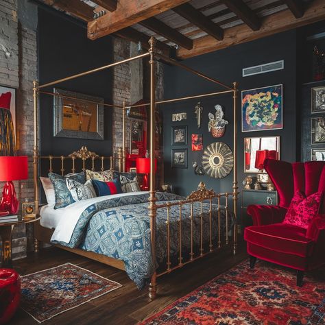 Maximalist Bedroom Decor 💖💖💖 Maximalist Guest Bedroom, Maximalist Loft, Bohemian Maximalist Decor, Maximalist Bedroom Decor, Ornate Bedroom, Maximalist Bedroom, Maximalist Wallpaper, Maximalist Decor, Future Apartment