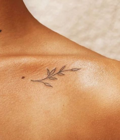 Olive Branch Tattoo On Collar Bone, Delicate Olive Branch Tattoo, Olive Branch Small Tattoo, Cute Simple Back Tattoos, Olive Branch Tattoo Behind Ear, Delicate Olive Branch Tattoo Simple, Olive Branch Tattoo Women, Tiny Olive Branch Tattoo, Fine Line Tattoo Drawing