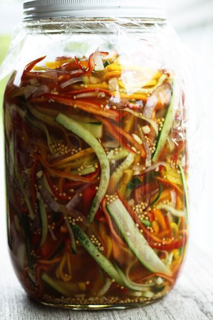 Refrigerator Pickled Salad (Bread and Butter Style) (1) From: Foodie With Family, please visit Pickled Salad, Pickled Vegetables Recipe, Salad Bread, Refrigerator Pickles, Tandoori Masala, Pickle Butter, Homemade Pickles, Pickled Veggies, Pickled Vegetables