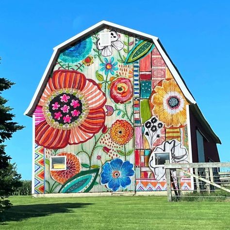 Barn Mural, Exterior Murals, Garden Mural, Barn Painting, Barn Art, Hippie Flowers, Round Top, Garage Door, Barn Door