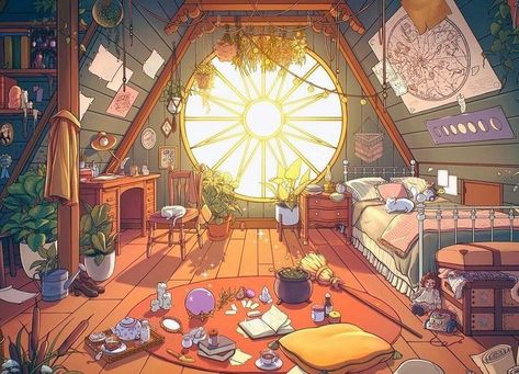 Fantasy Dorm Room Concept Art, Room Illustration Bedroom, Dnd Bedroom, Cozy Room Drawing, Bedroom Concept Art, Bedroom Reference, Aesthetic Lofi Art, Casa Fantasy, Isometric Room