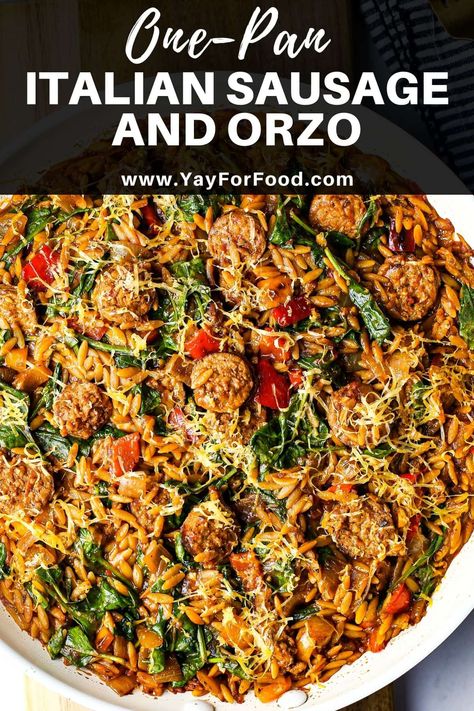 Italian Sausage And Orzo, Italian Sausage Orzo, Sausage And Orzo, Pasta Orzo, Sausage Orzo, Orzo Pasta Recipes, Pan Pasta, Neuer Wallpaper, Pasta Easy