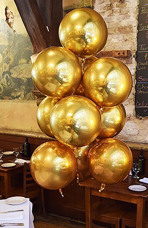 "This listing is for 1 - 16\" Metallic Orbz balloon (16\" Sphere) As balloon garlands become more and more popular, we get lots of requests in the shop for designer finishes, and metallic accent balloons are among our top requests.  These 16\" metallic mylar spheres are the perfect size accent balloon to take your garland to the next level.   Use them tied into your garland filled with air or fill one with helium and float it as a stand alone eye catcher.  We carry 12 colors of 16 Inch metallic Metallic Gold Balloons, Balloon Display, Round Balloons, Rose Gold Balloons, Big Balloons, Custom Balloons, Gold Balloons, Mylar Balloons, Metal Ball