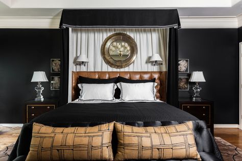 Dark Bedroom Walls, Marie Flanigan Interiors, Black And White Bedroom, Marie Flanigan, Next Bedroom, Masculine Interior, Masculine Bedroom, Dark Bedroom, Bad Inspiration